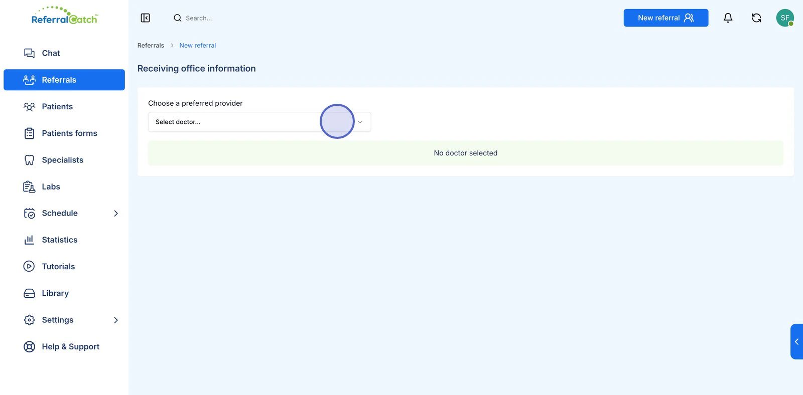 Choose a preferred provider — dropdown empty