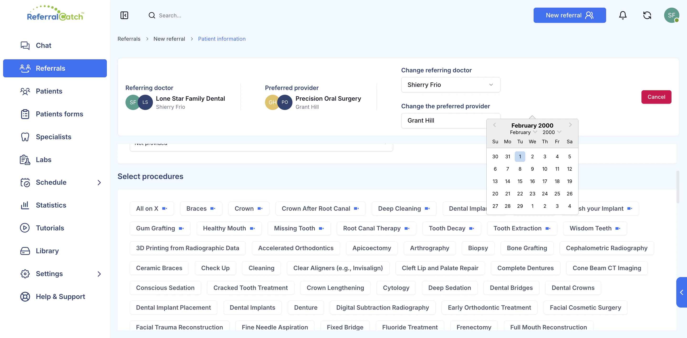Date picker open — selecting patient date of birth