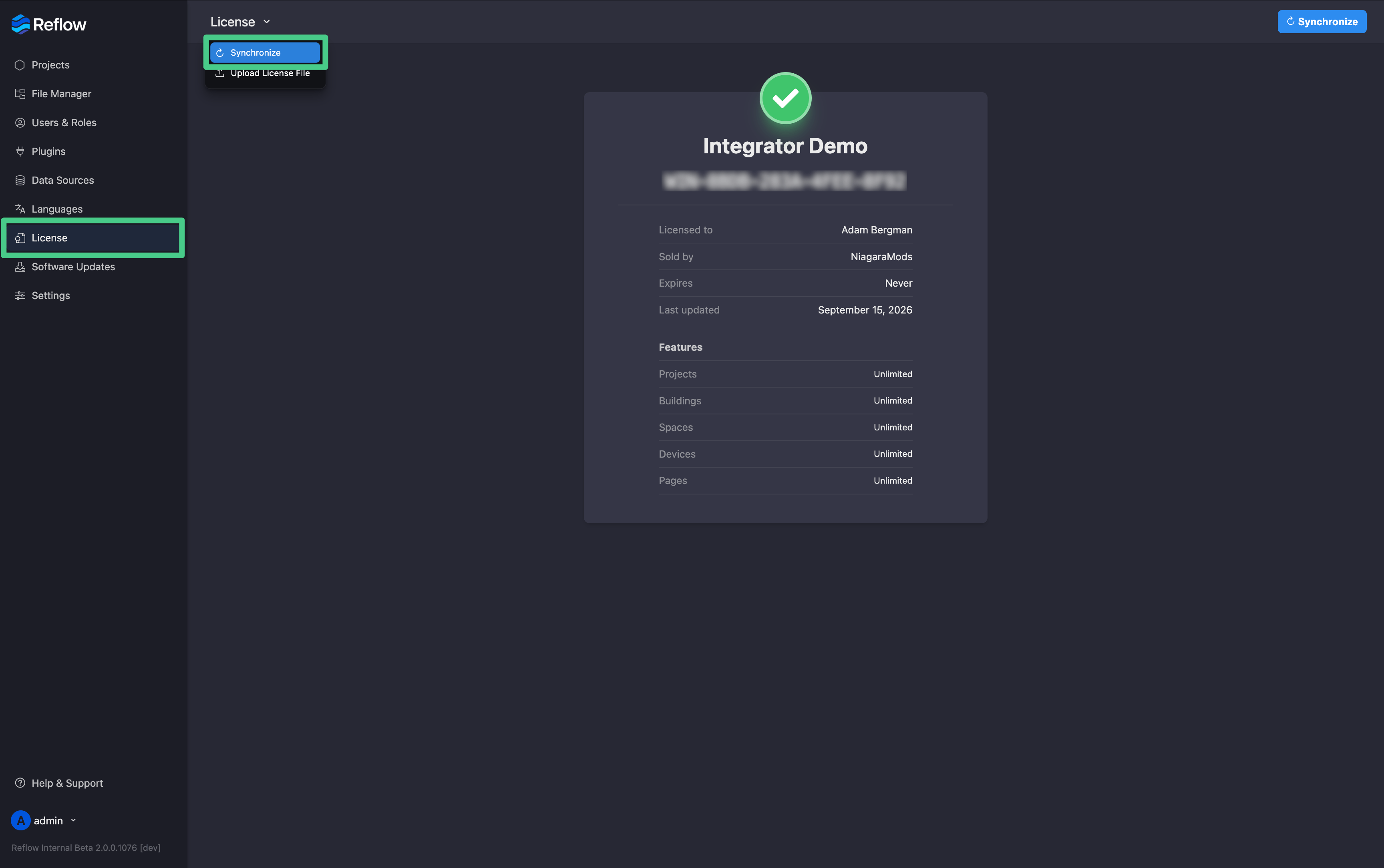 License Synchronize