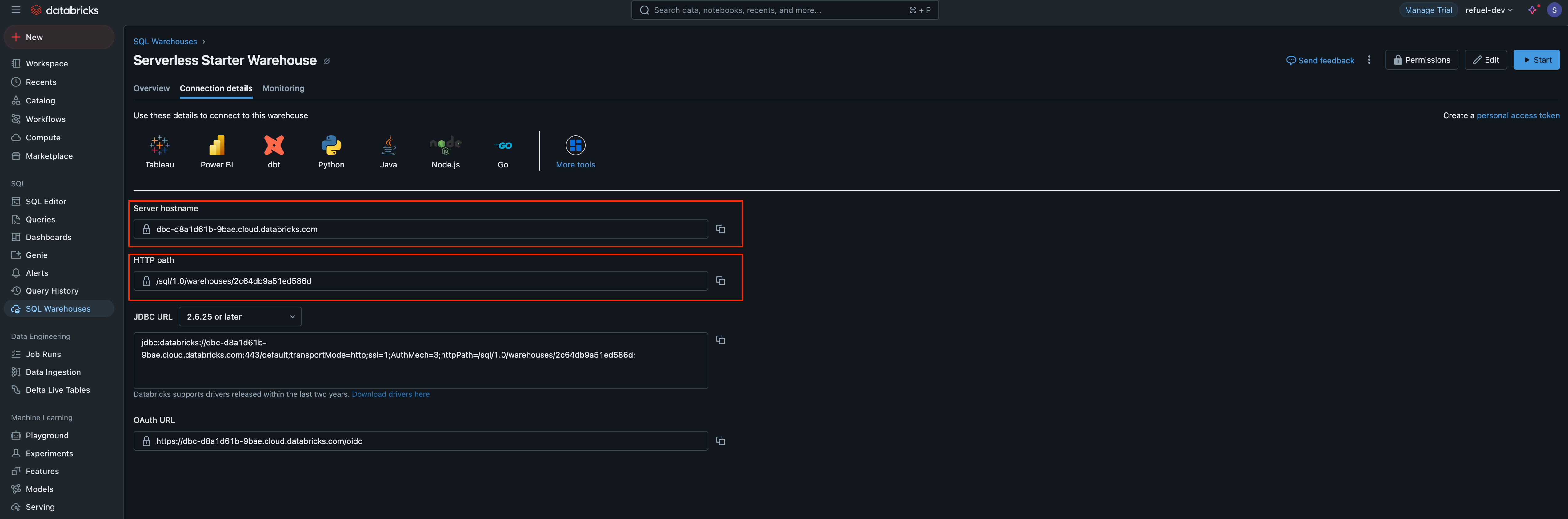 Databricks Warehouse Connection