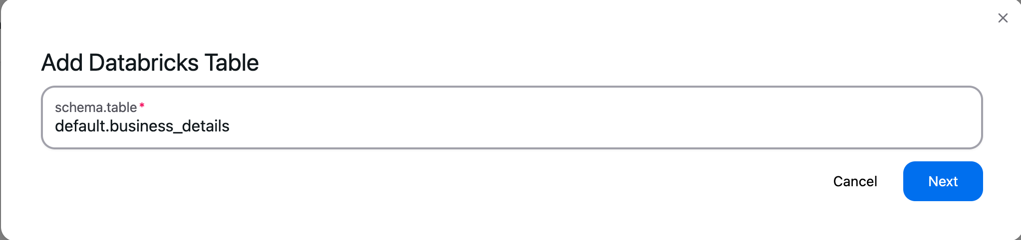 Add Databricks Table