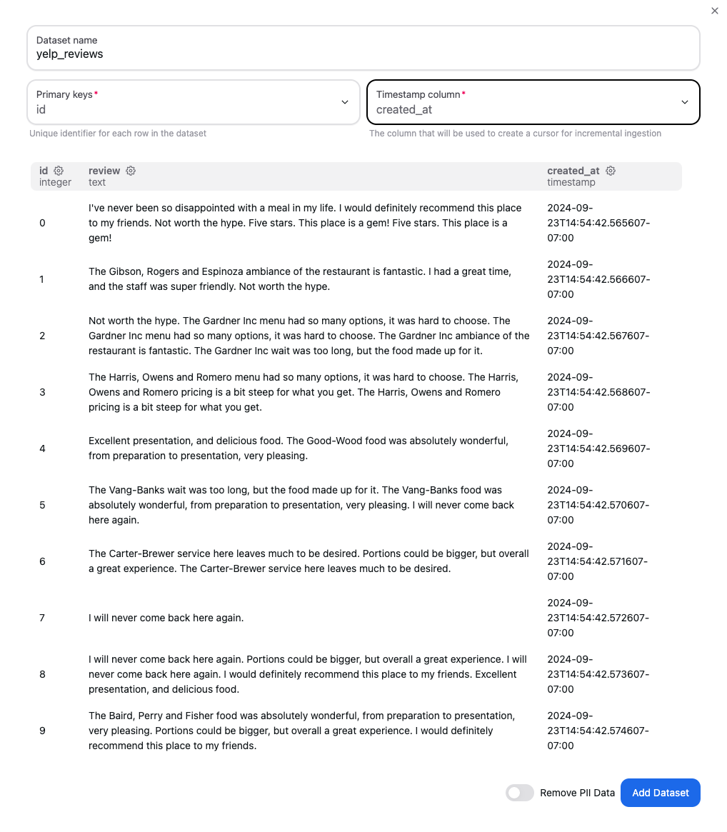 Setup Snowflake Dataset