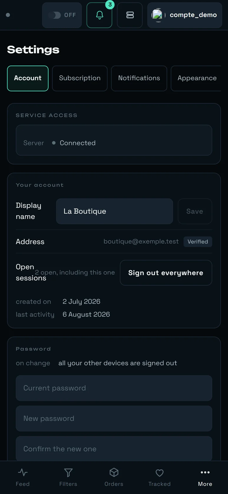 rega's Settings screen on a phone