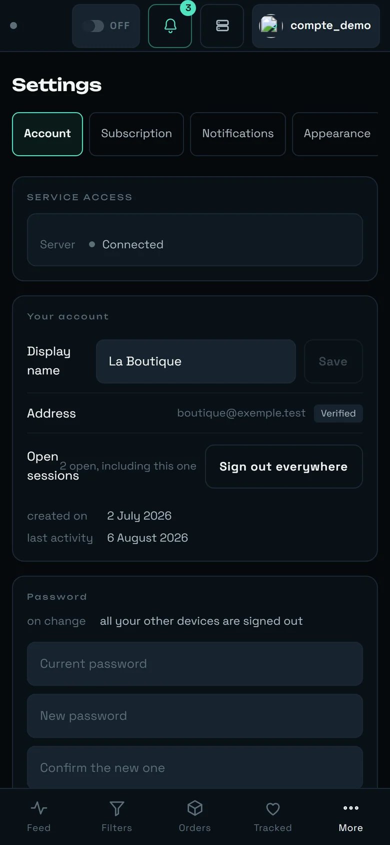 The REGA Settings screen on a phone