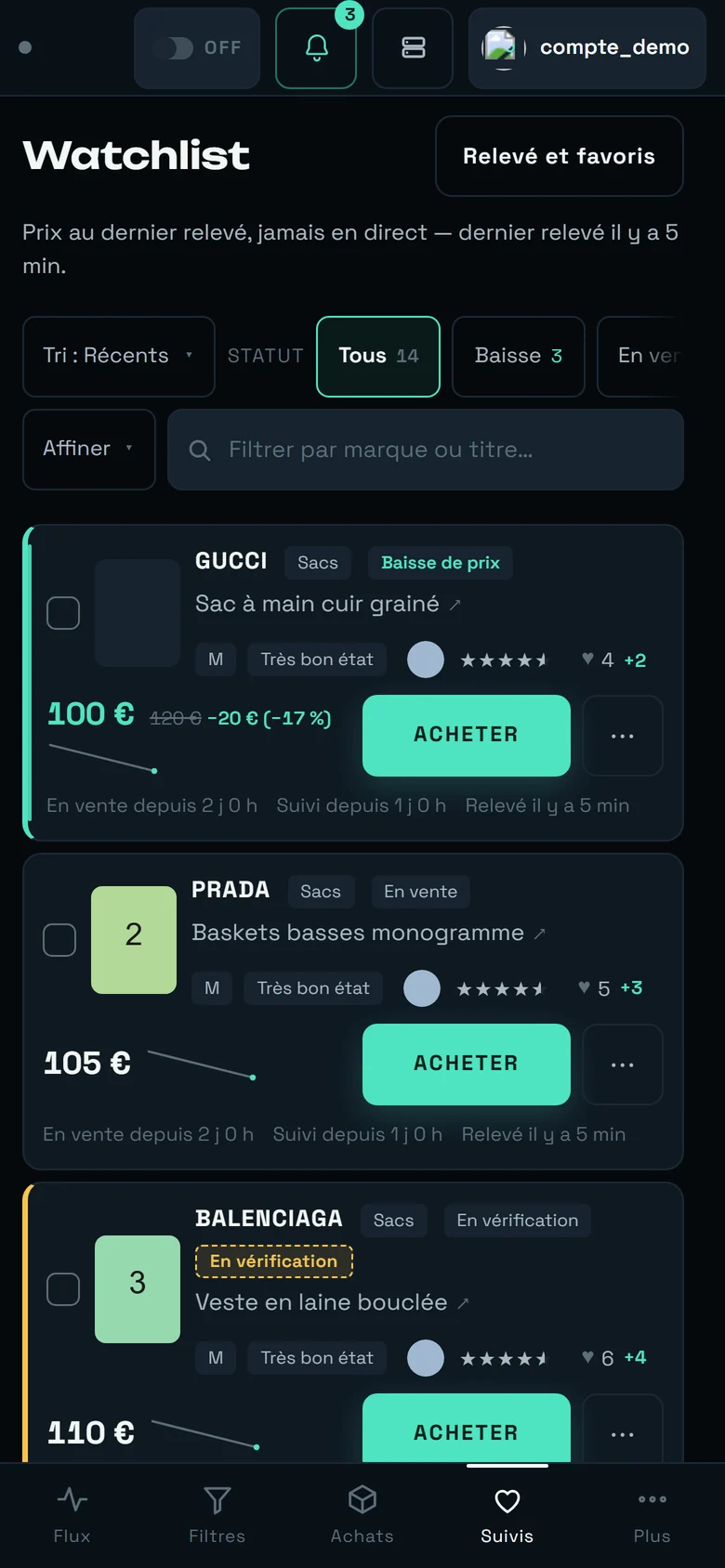 La watchlist de REGA sur téléphone