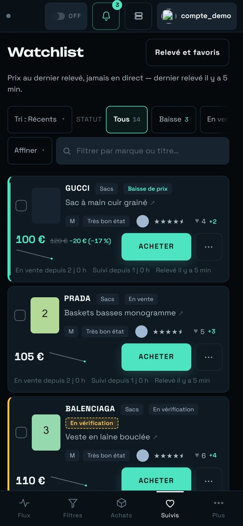 La watchlist de REGA sur téléphone
