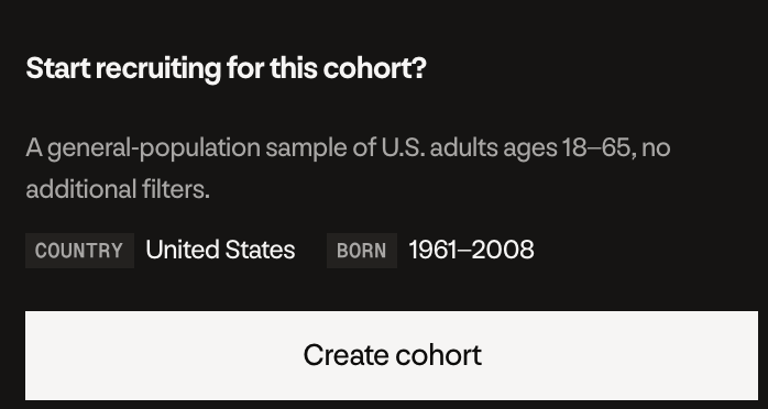 The Start recruiting for this cohort card with the Create cohort button