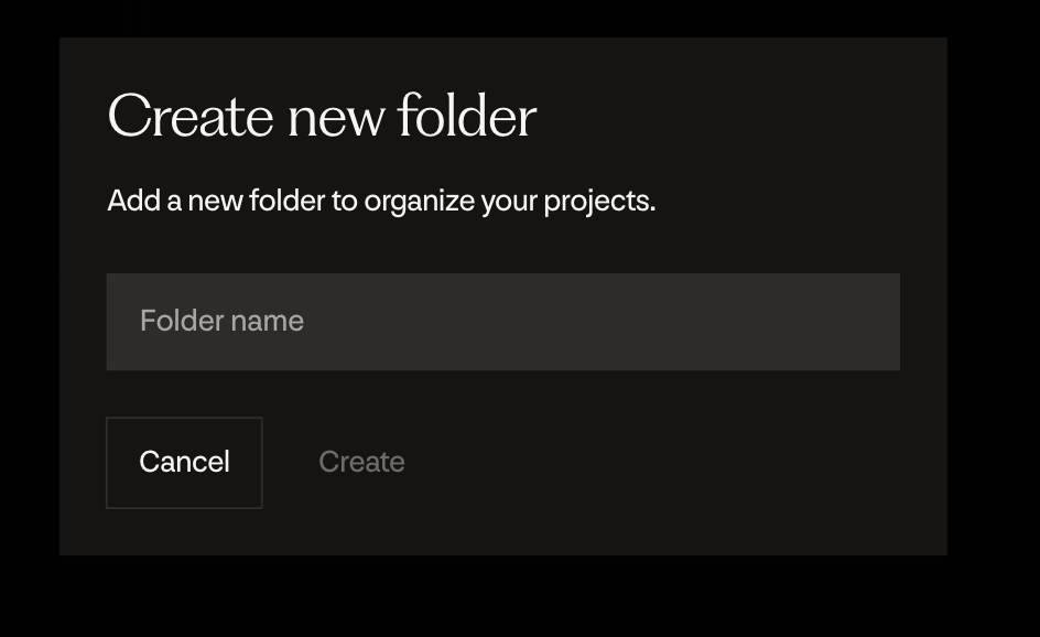 The Create new folder dialog