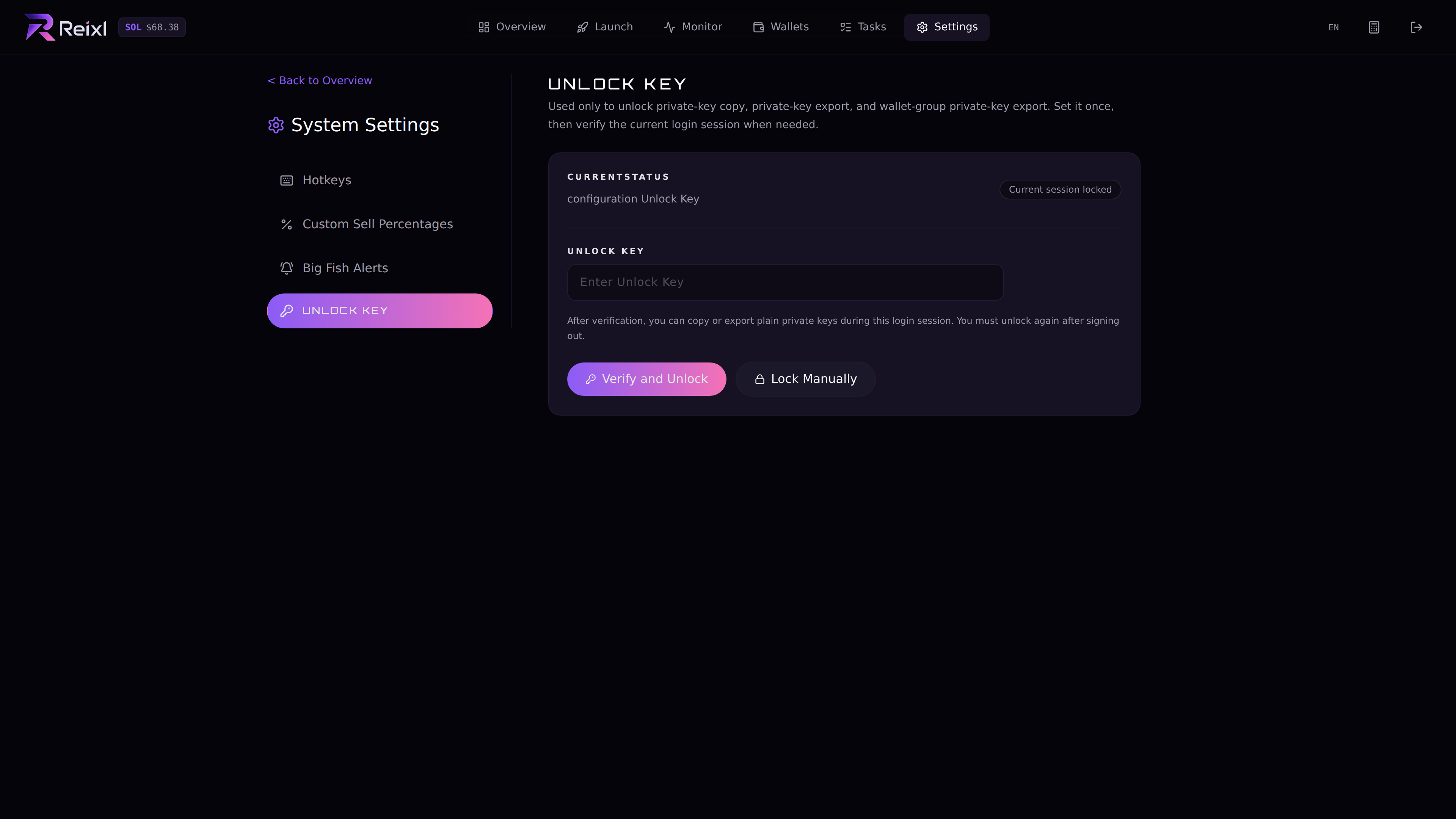 Unlock key settings