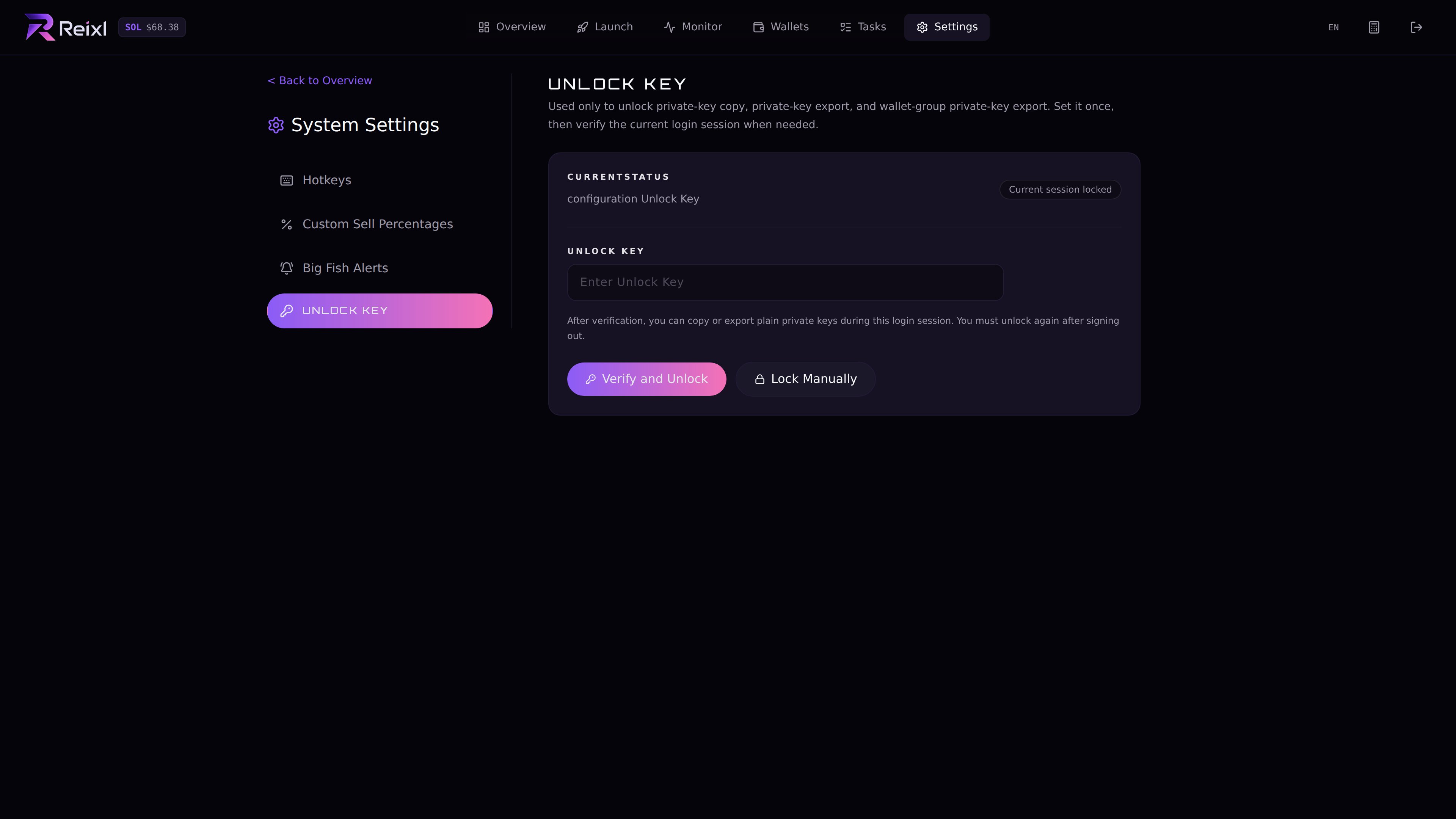 Unlock key settings