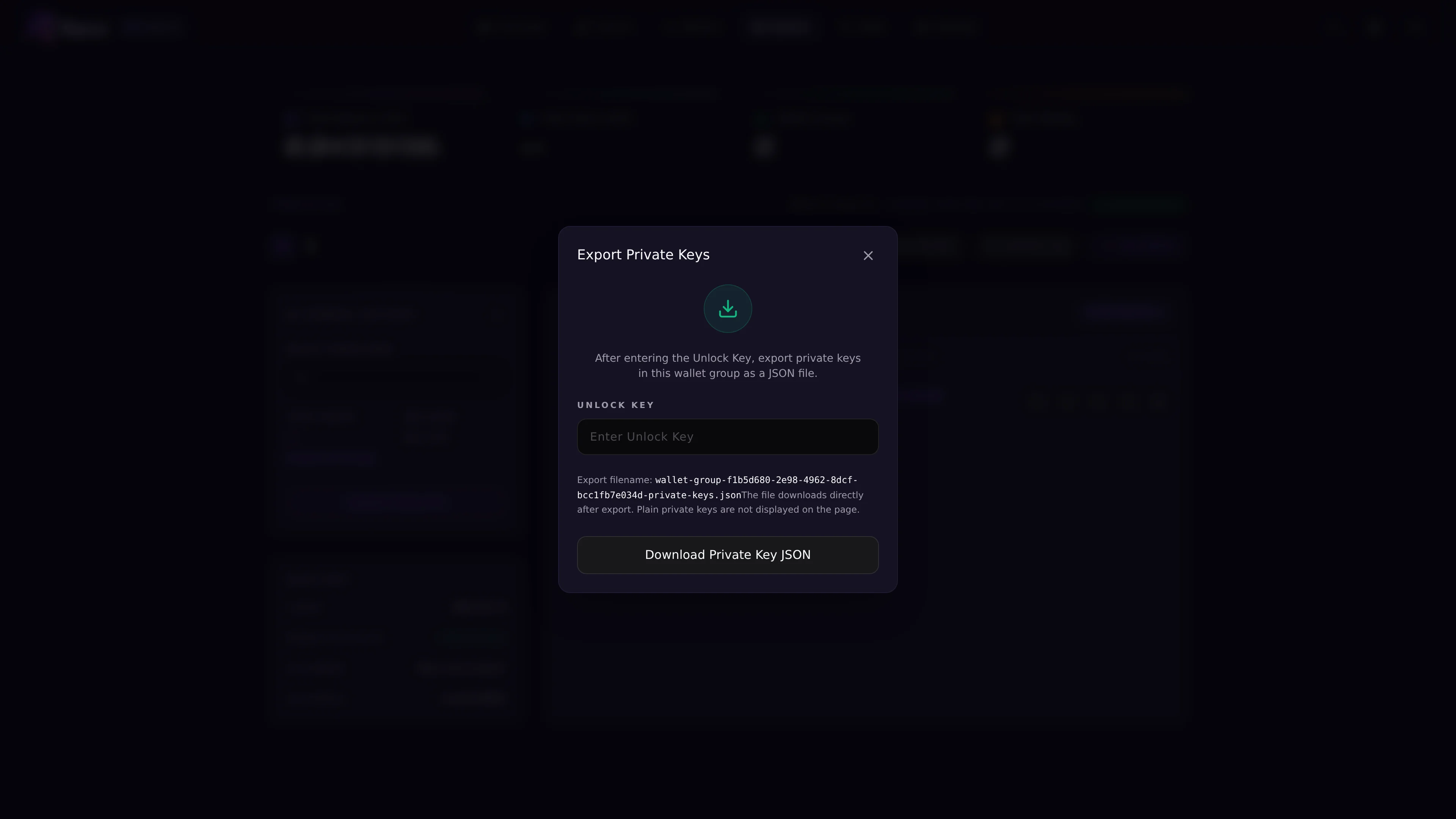Export private keys dialog
