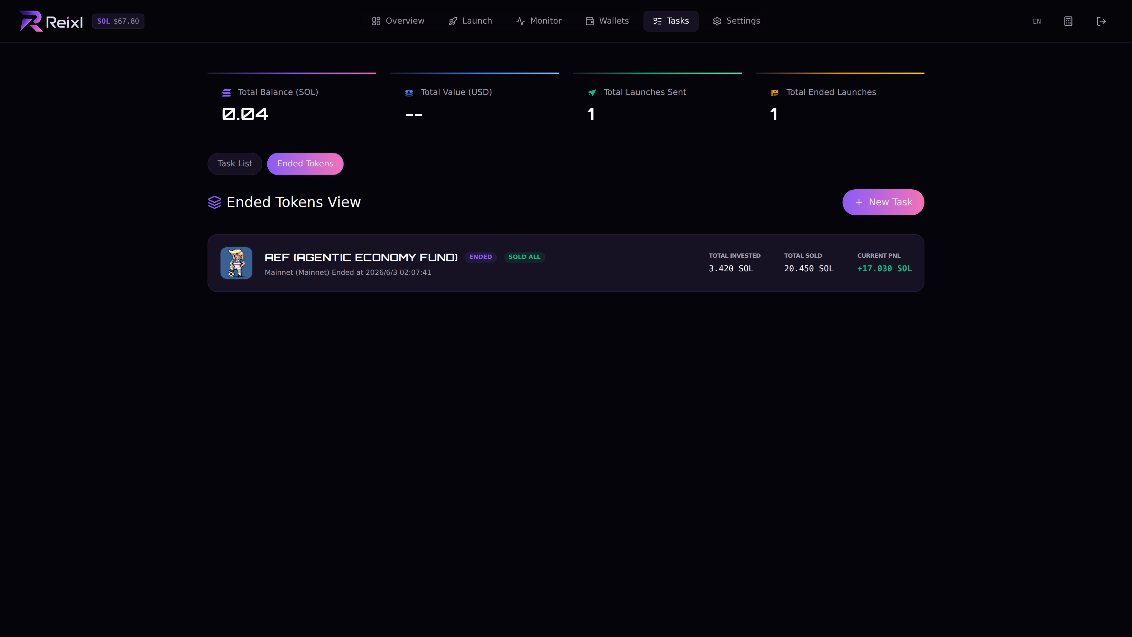 Ended tokens view