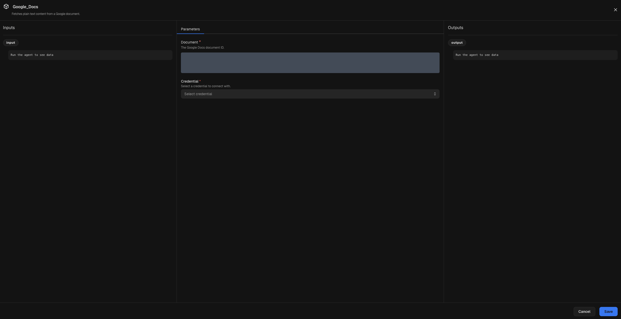 Node inspector for a Google Docs node