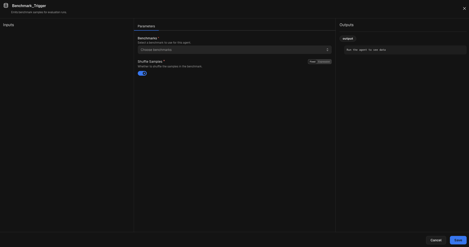 Node inspector for a Benchmark Trigger node