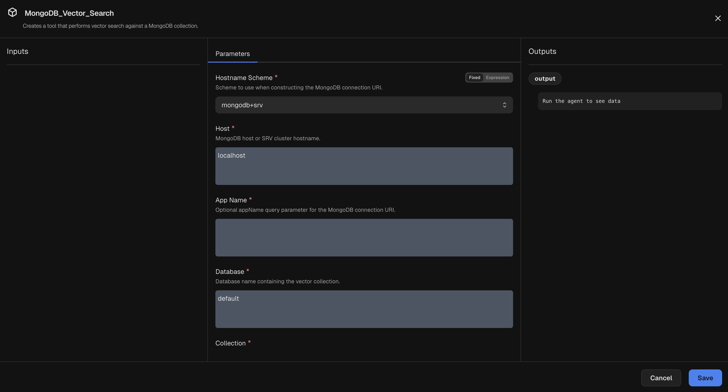 Node inspector for a MongoDB Vector Search node