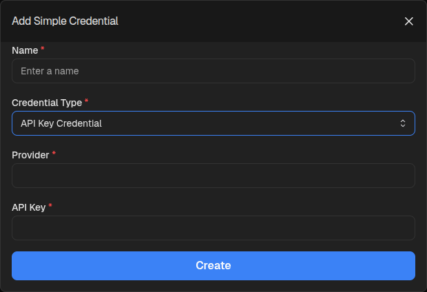 Add Simple Credential form with API Key Credential selected