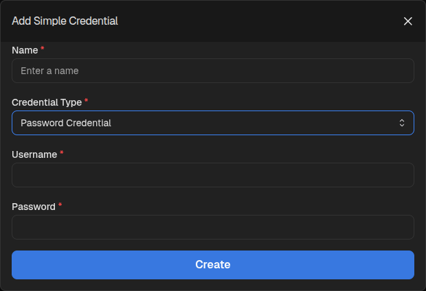 Add Simple Credential form with Password Credential selected