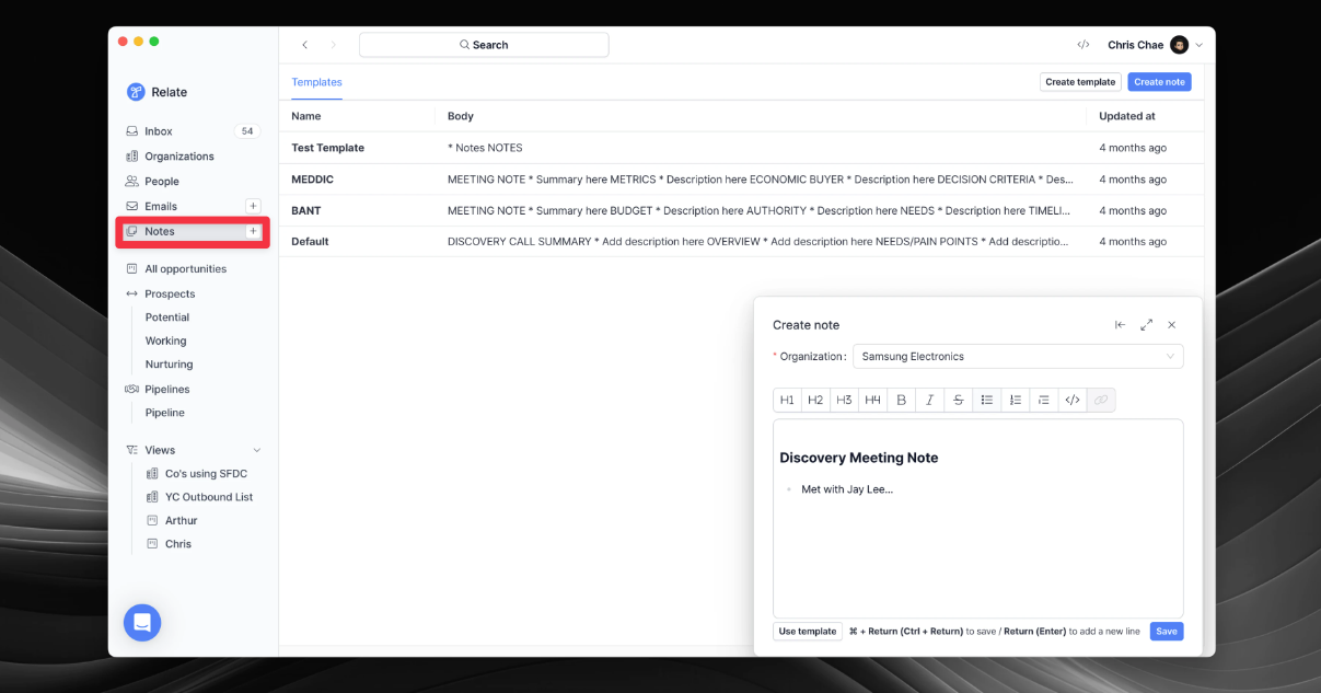 Notes-menu