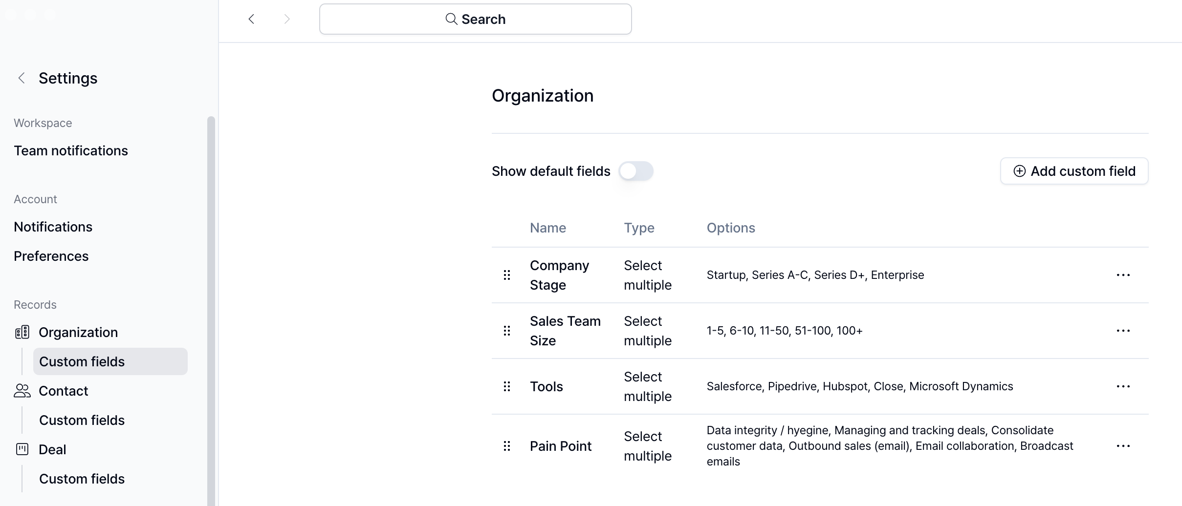 Organization Custom Field
