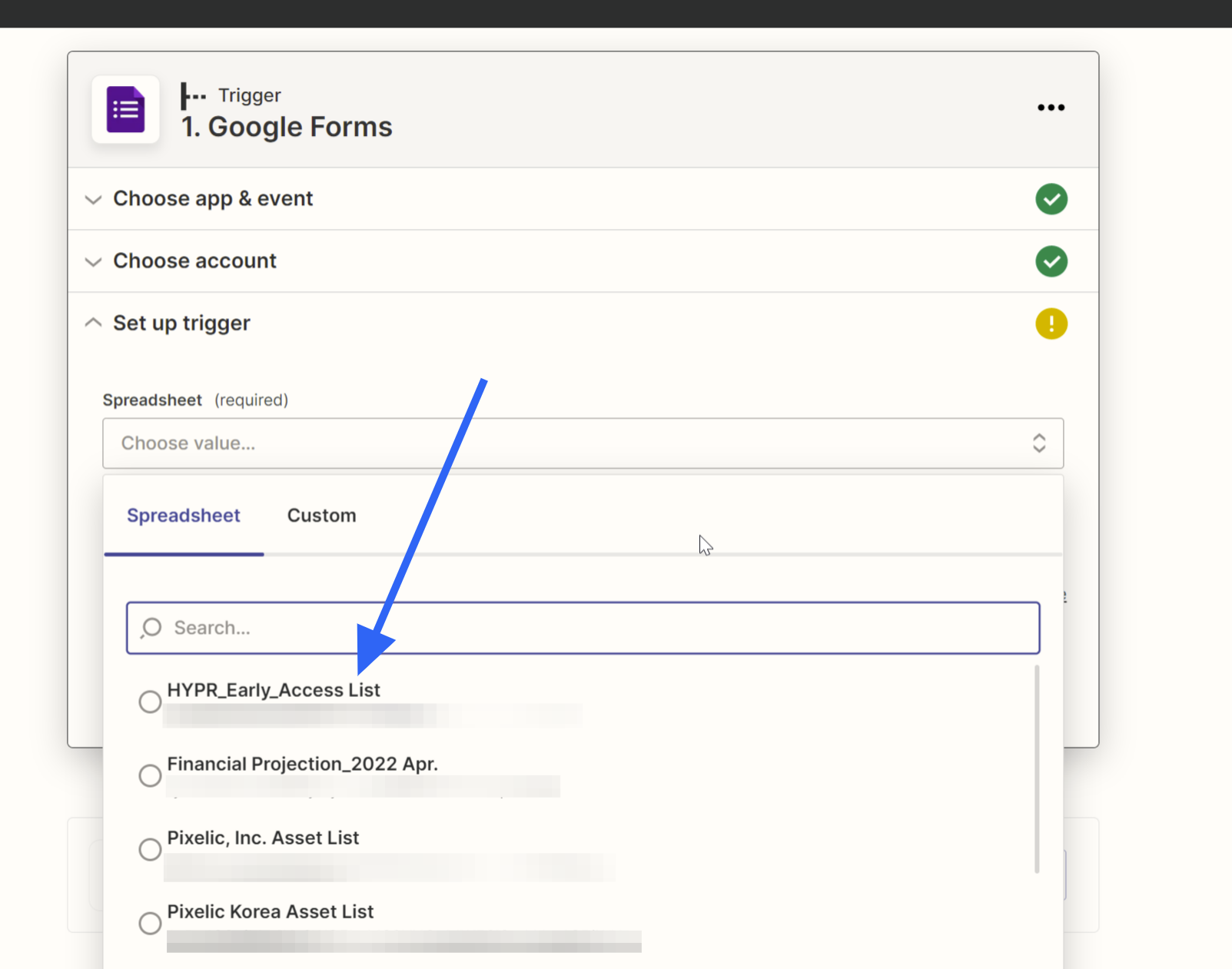 Select a form to connect