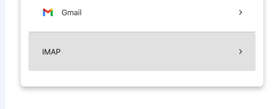 Choose IMAP from the provider list