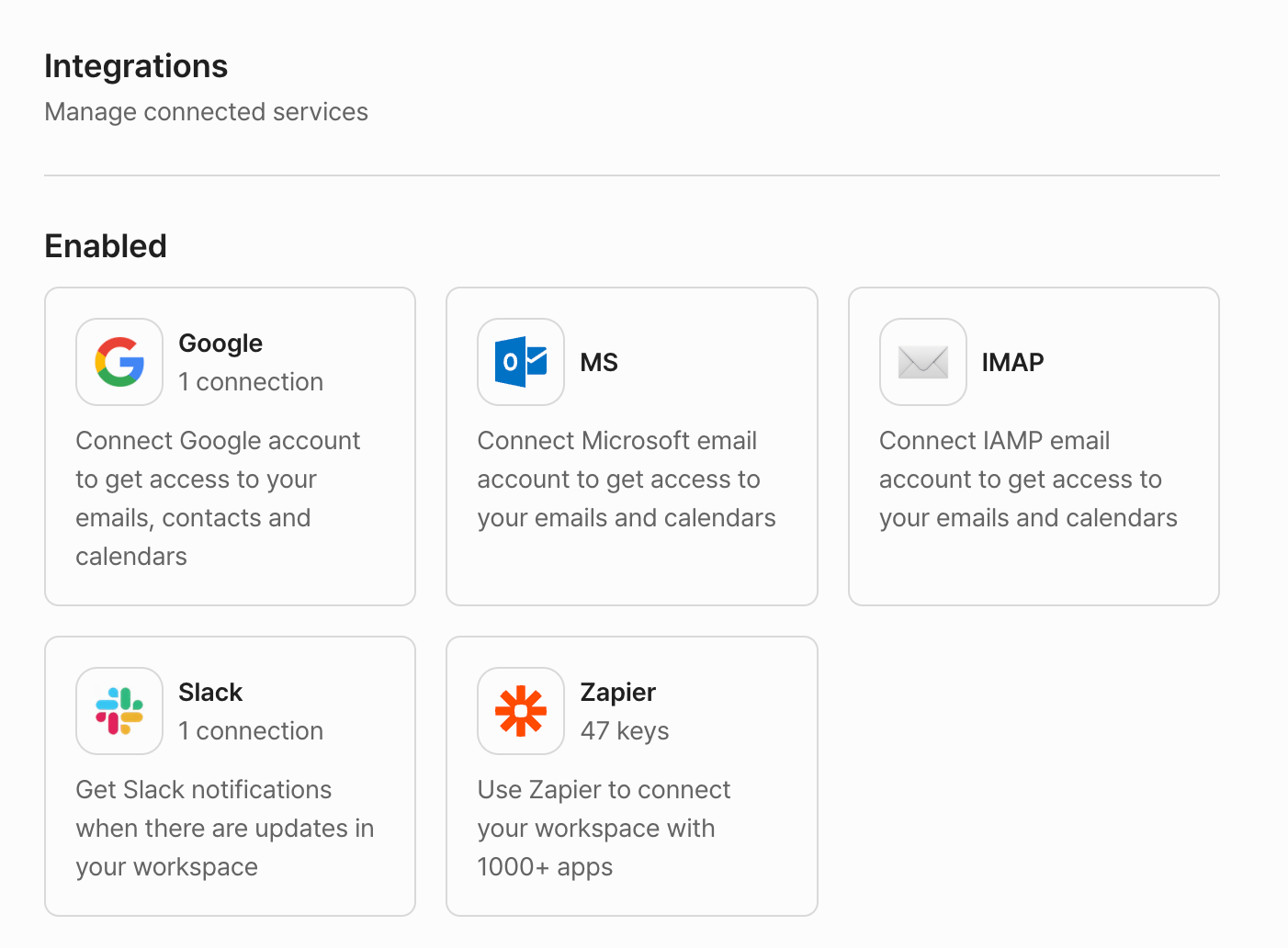 Integrations page