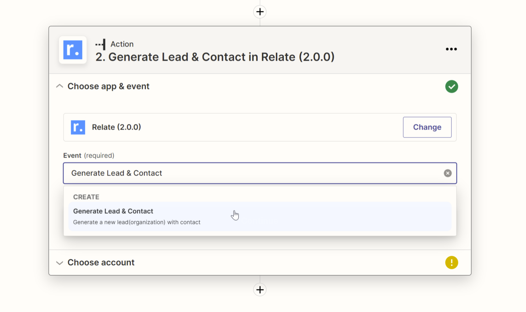 Select generate lead and contact