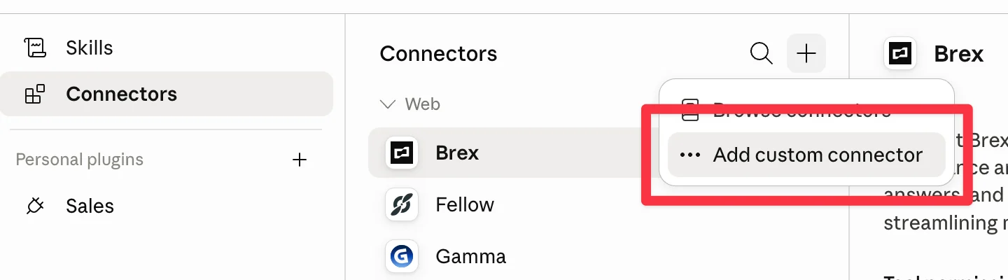 Claude Code connectors menu