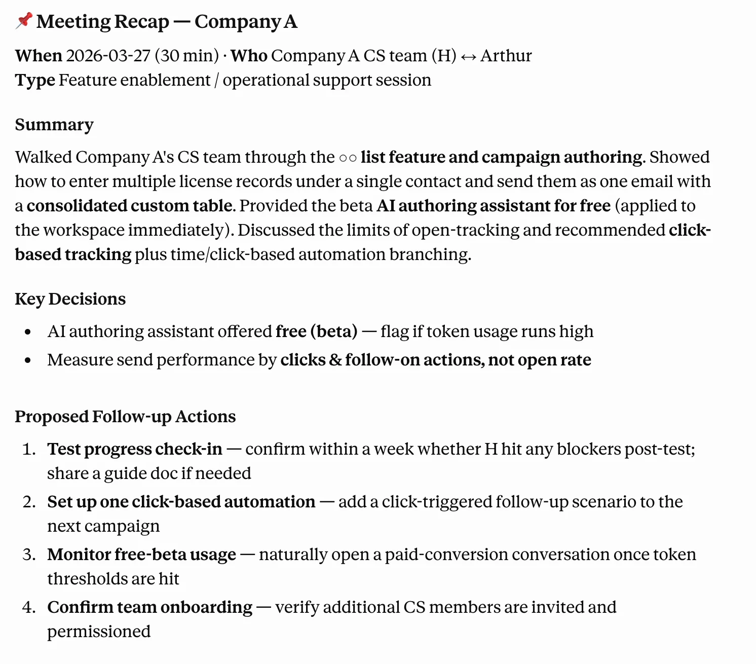 Meeting follow-up example