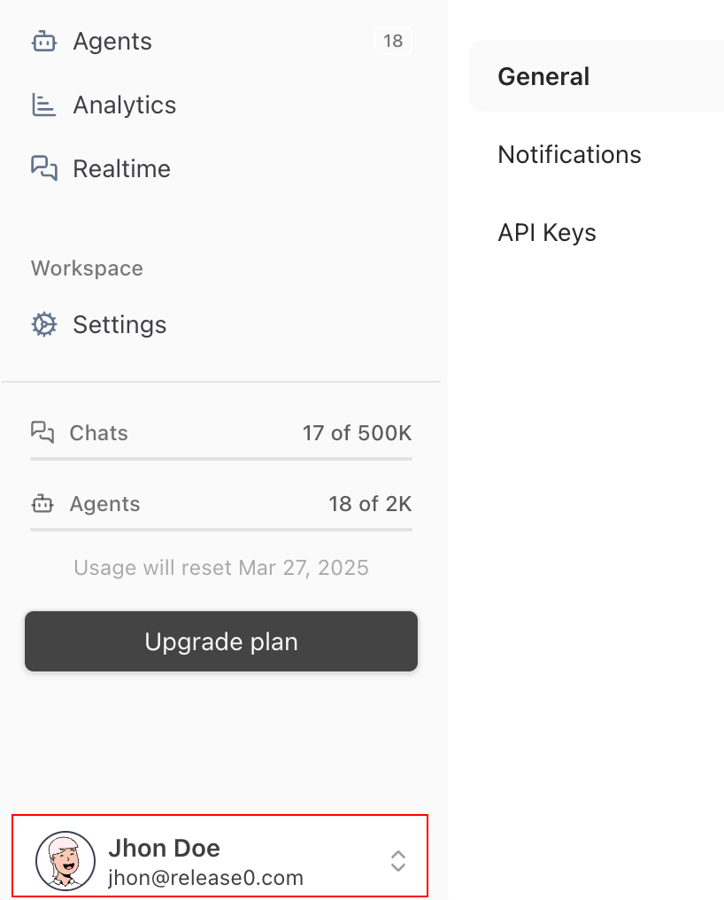 User workspace