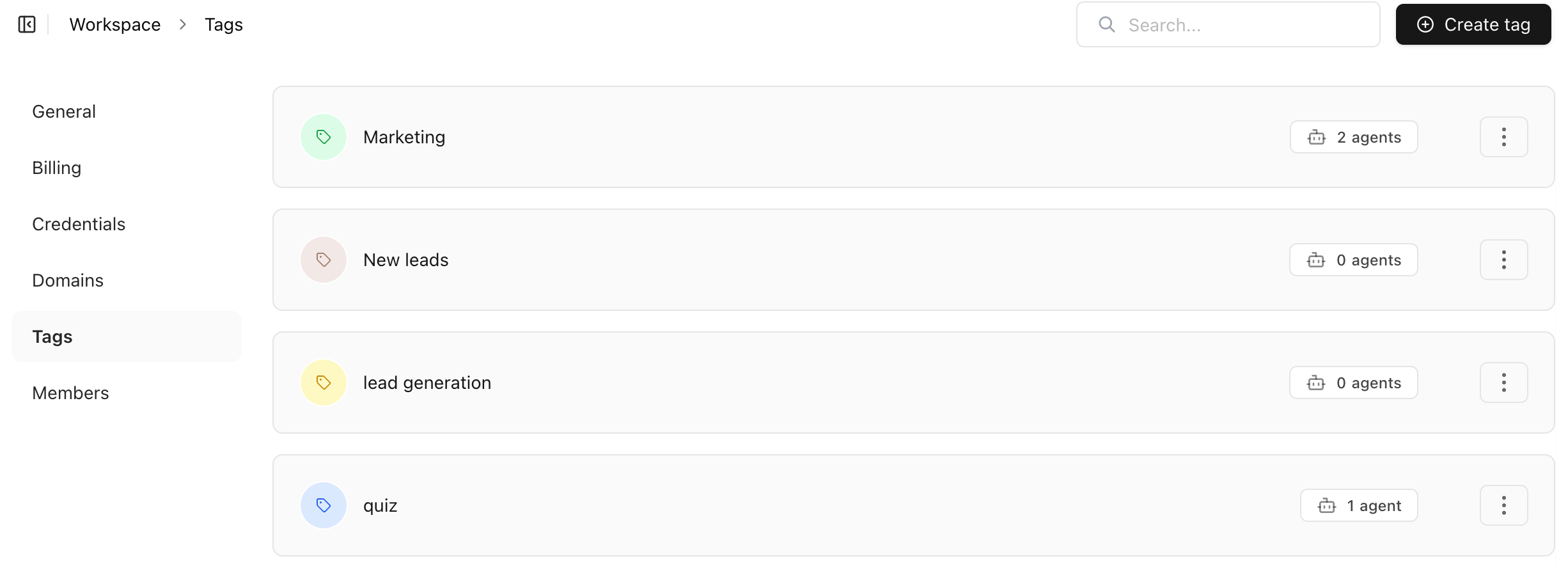 Tags settings