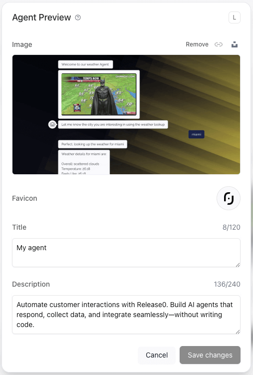 Release0.com - Agent favicon settings