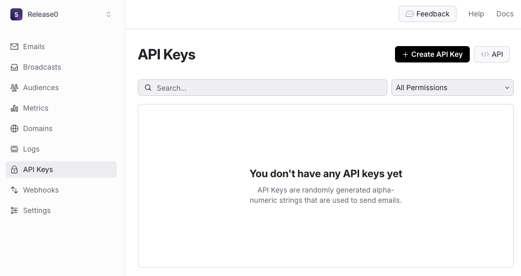 Release0.com - Resend API Key