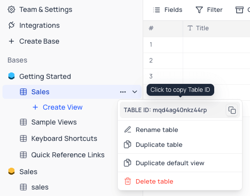 Release0.com - NocoDB Table ID