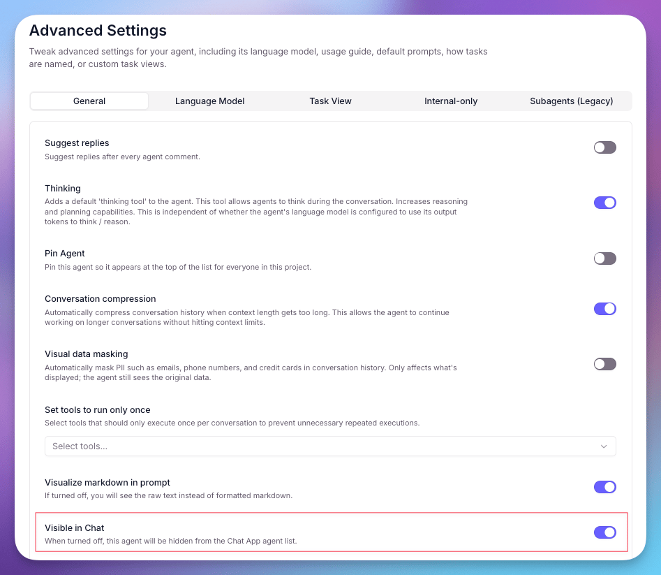 Visible in Chat setting