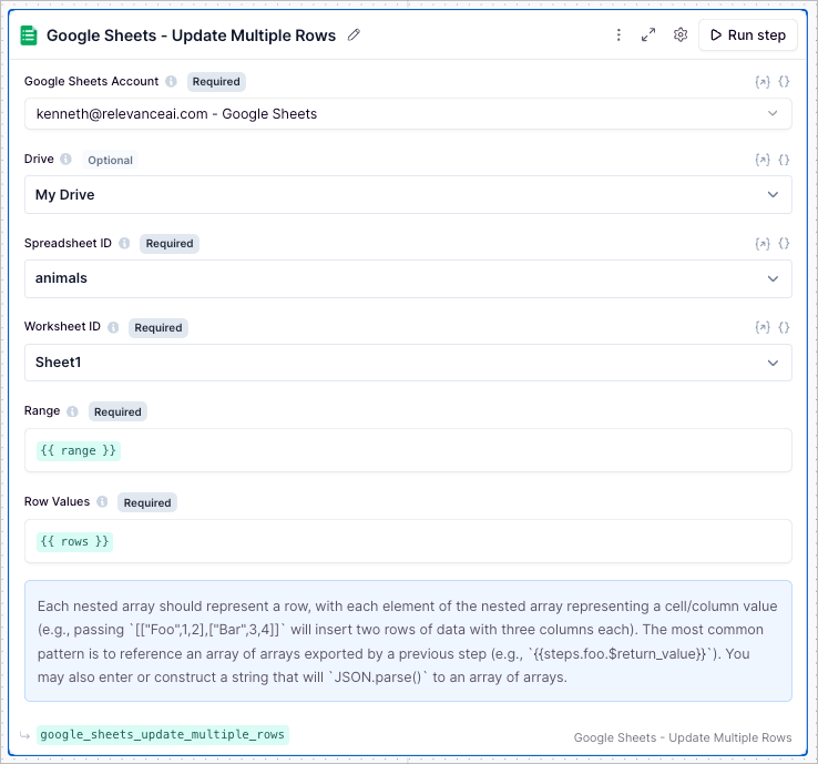 Google Sheets Update multiple rows