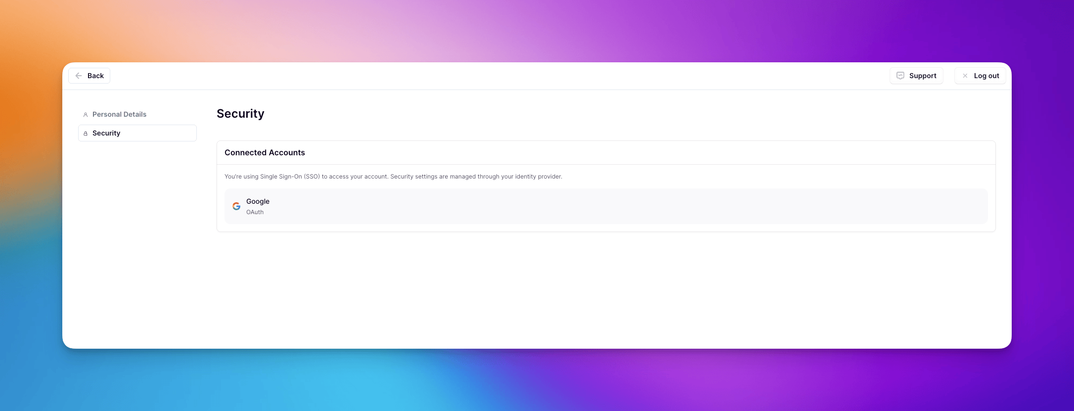 Password change screen for Google sign-in users
