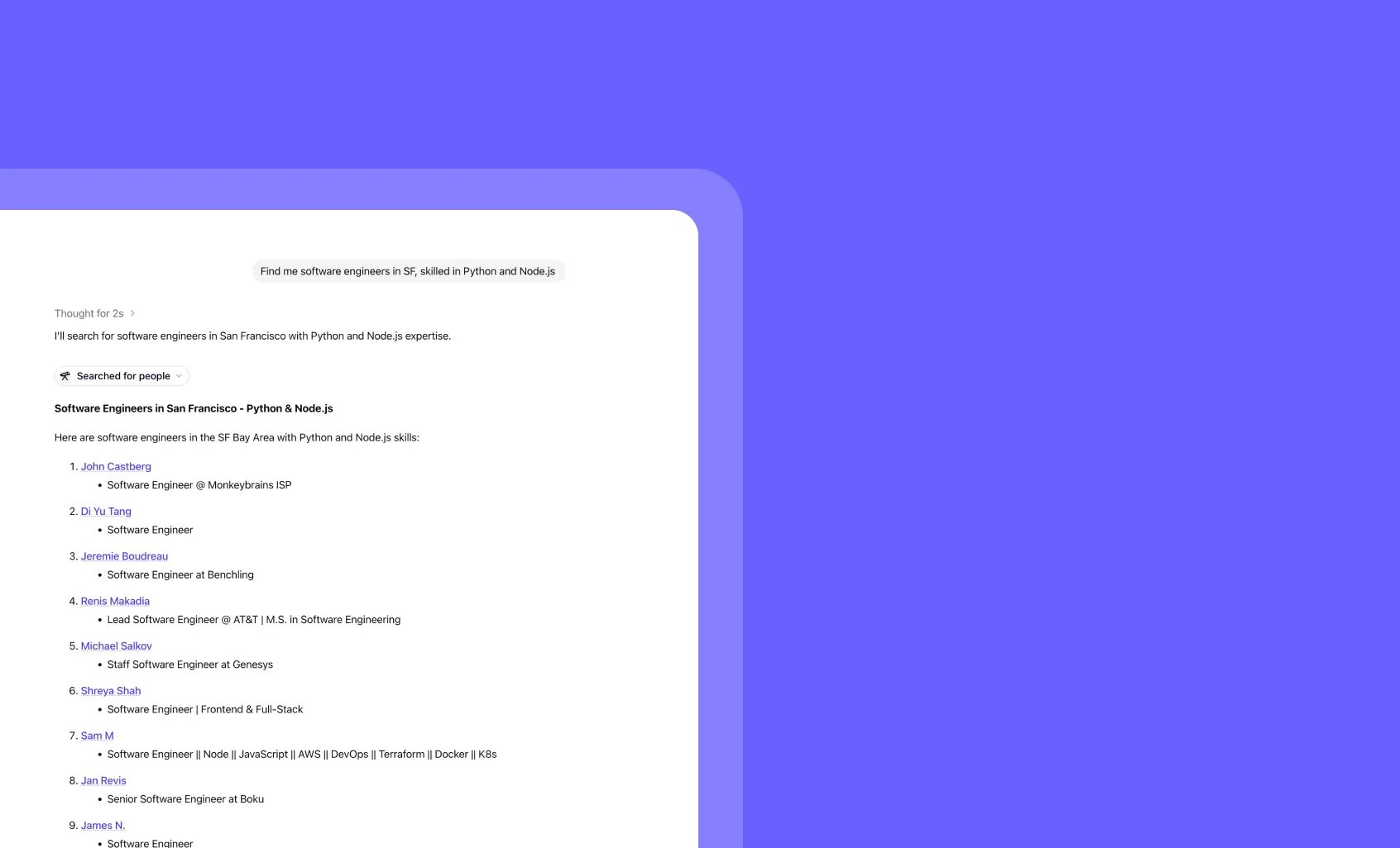 Search for people with Chat's built-in people search engine