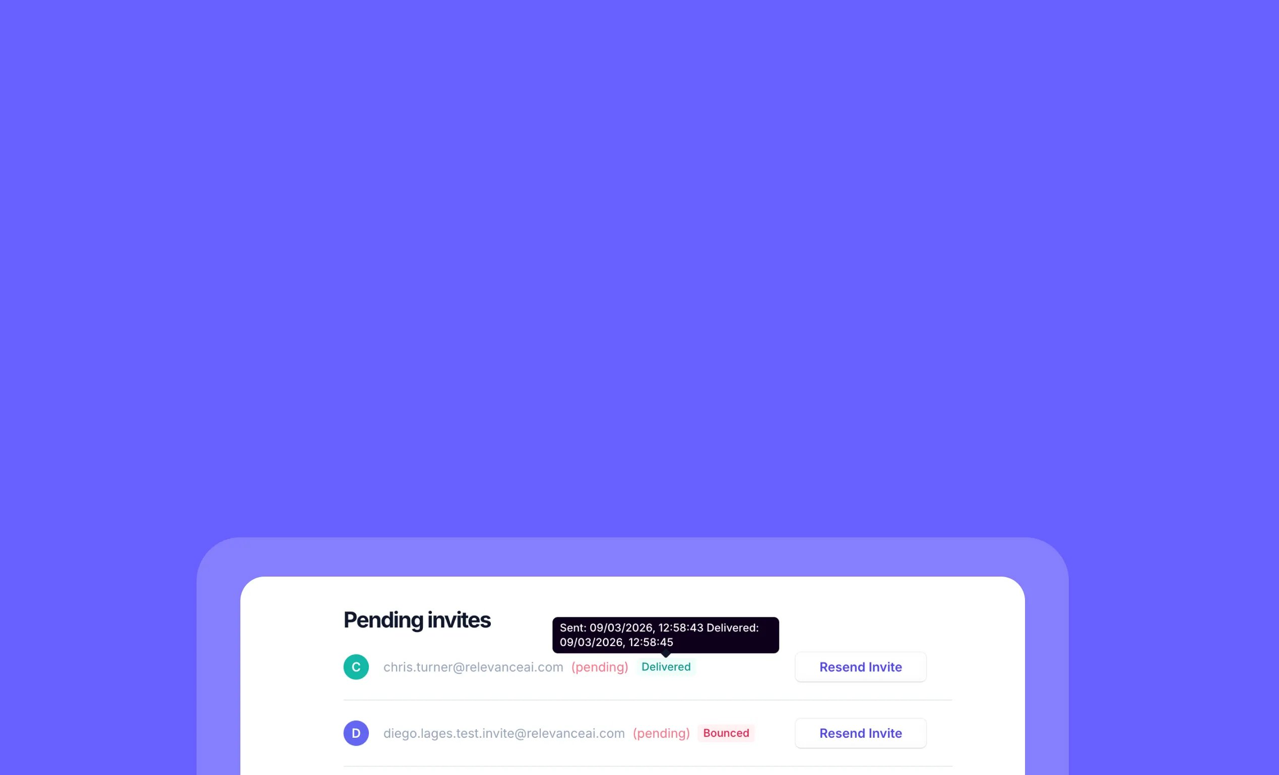 Track project invitation emails to ensure teammates receive invites