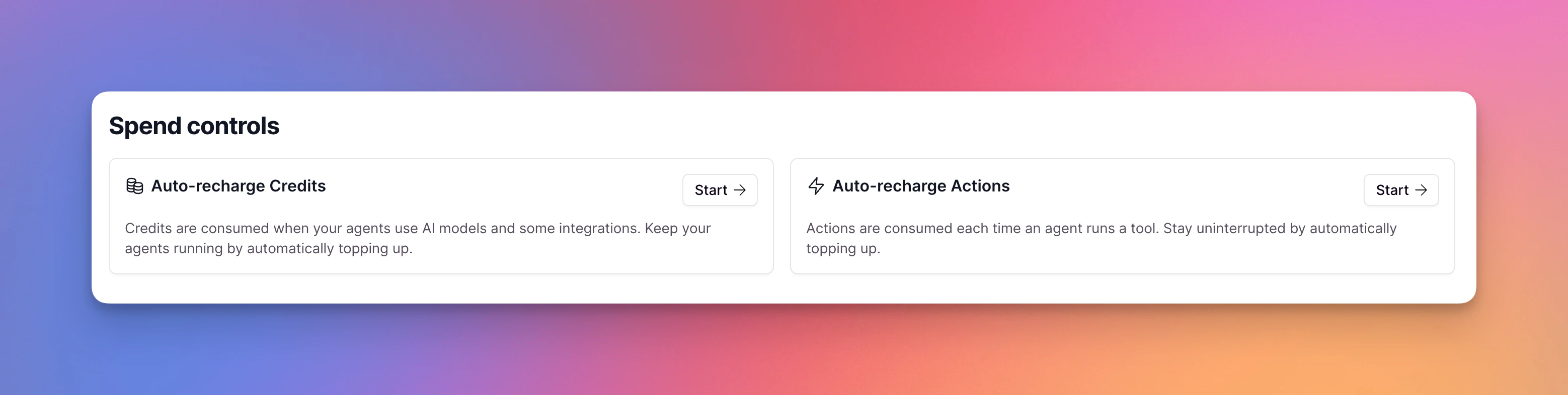Spend Controls dashboard showing automatic top-up configuration