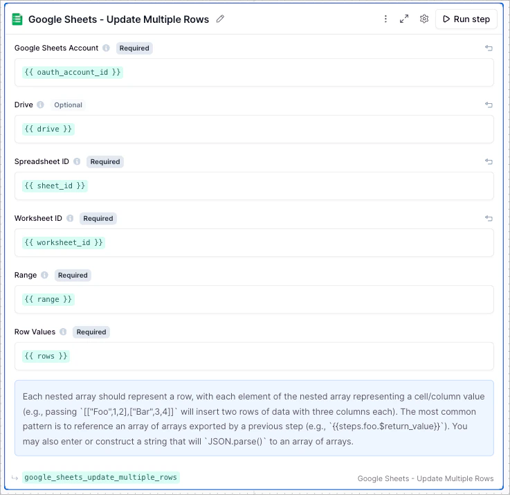 Google Sheets Update multiple rows
