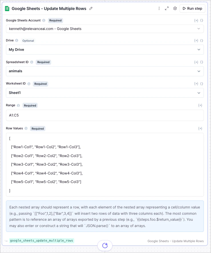 Google Sheets Update multiple rows