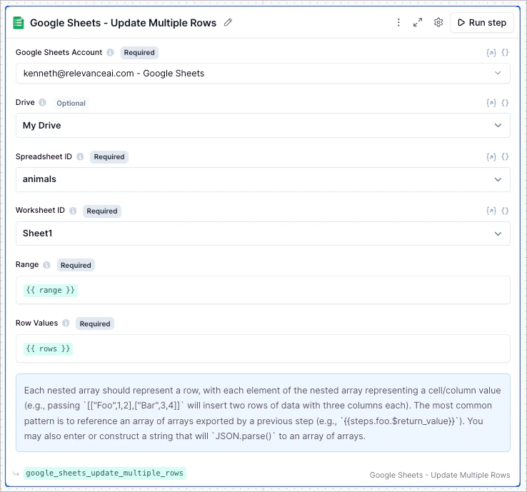 Google Sheets Update multiple rows