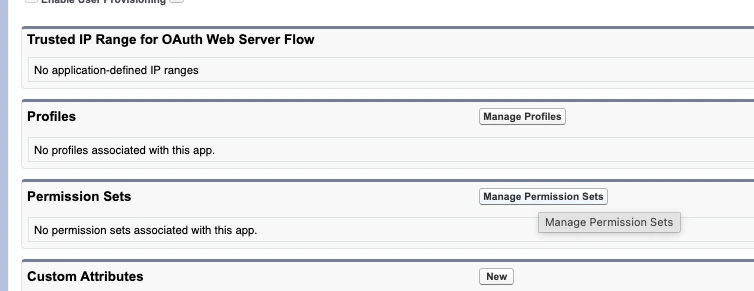 Profiles and Permission Sets sections on the Connected App page