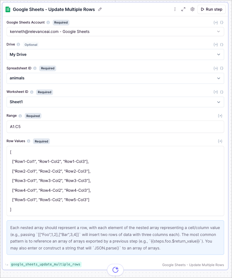 Google Sheets Update multiple rows