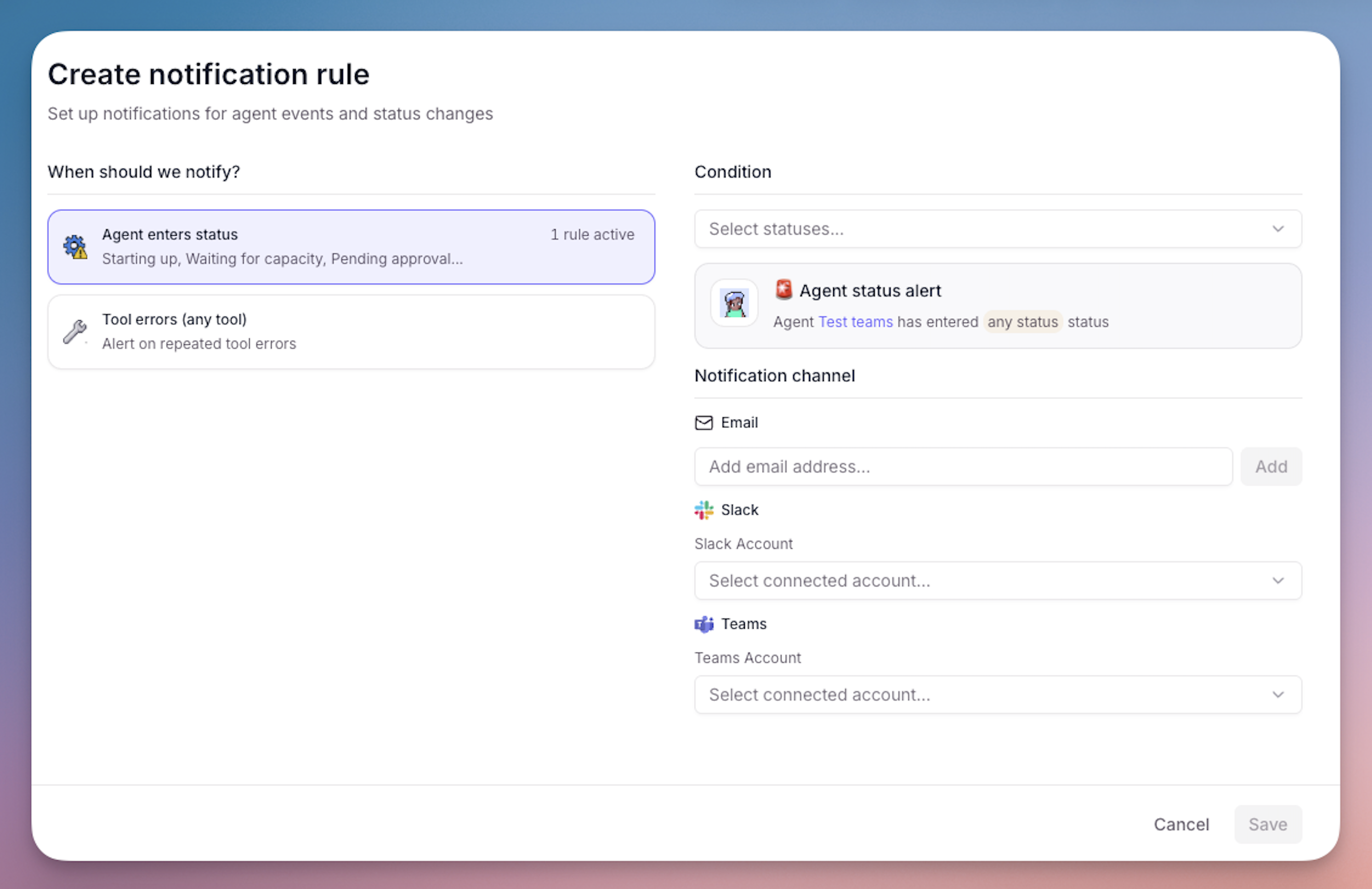 Agent notification configuration