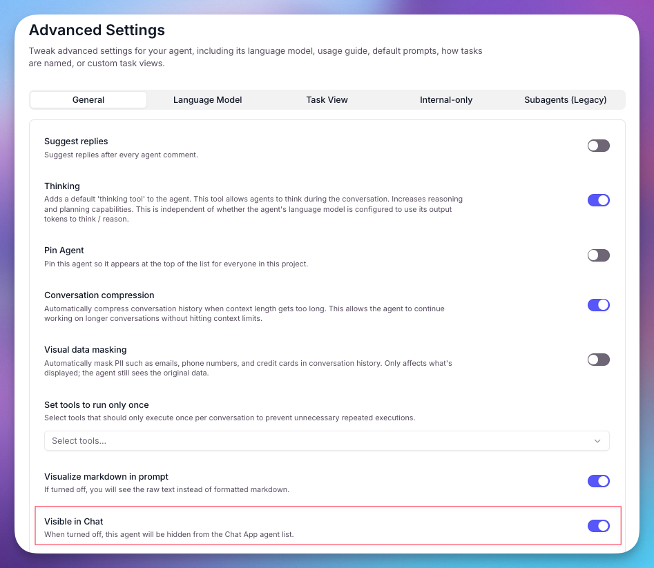 Visible in Chat setting