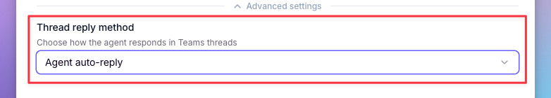 Thread Reply Method setting in Microsoft Teams trigger advanced settings