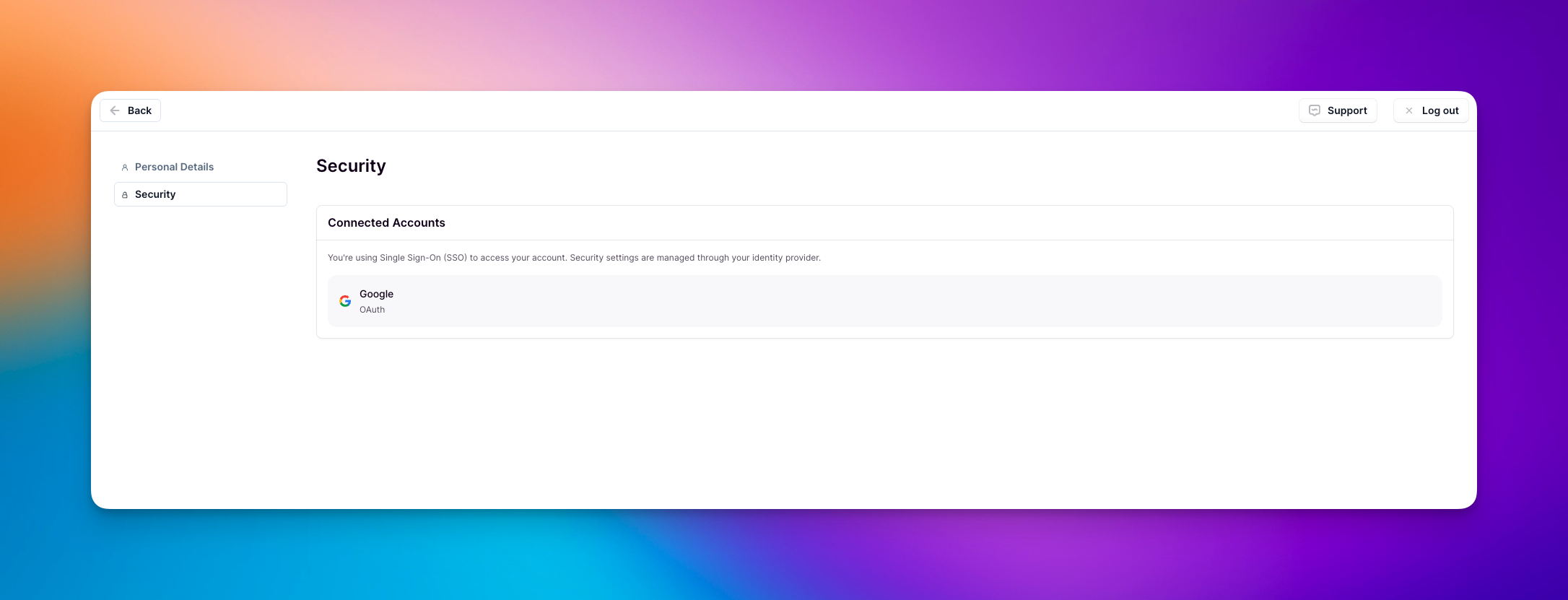 Password change screen for Google sign-in users