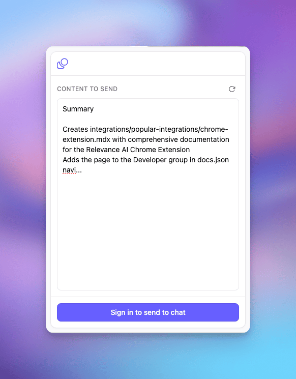 Chrome extension sign in screen